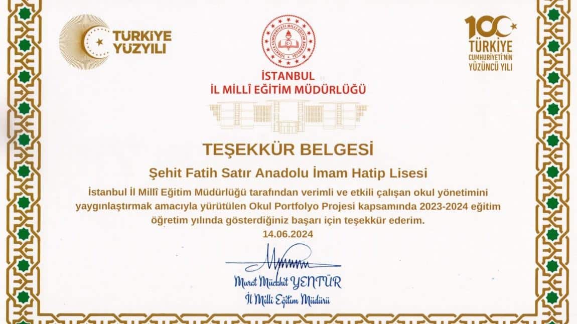 PORTFOLYO PROJESİ'NDE TEŞEKKÜR BELGESİ ALDIK